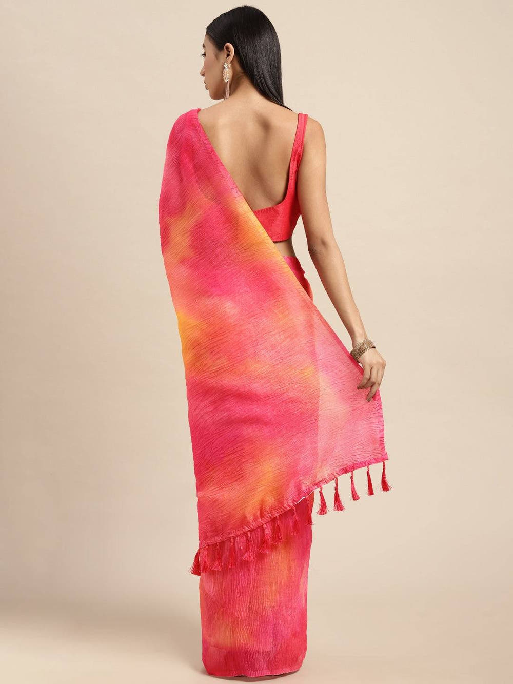 Bollywood Design Pink Colour Soft Linen Crush Saree