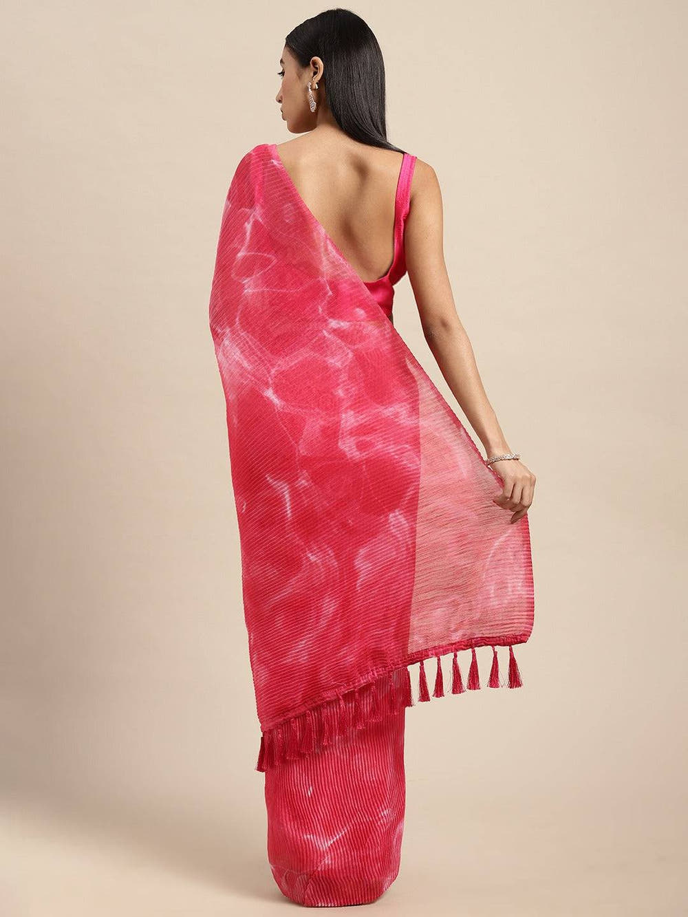 Bollywood Design Pink Colour Soft Linen Crush Saree