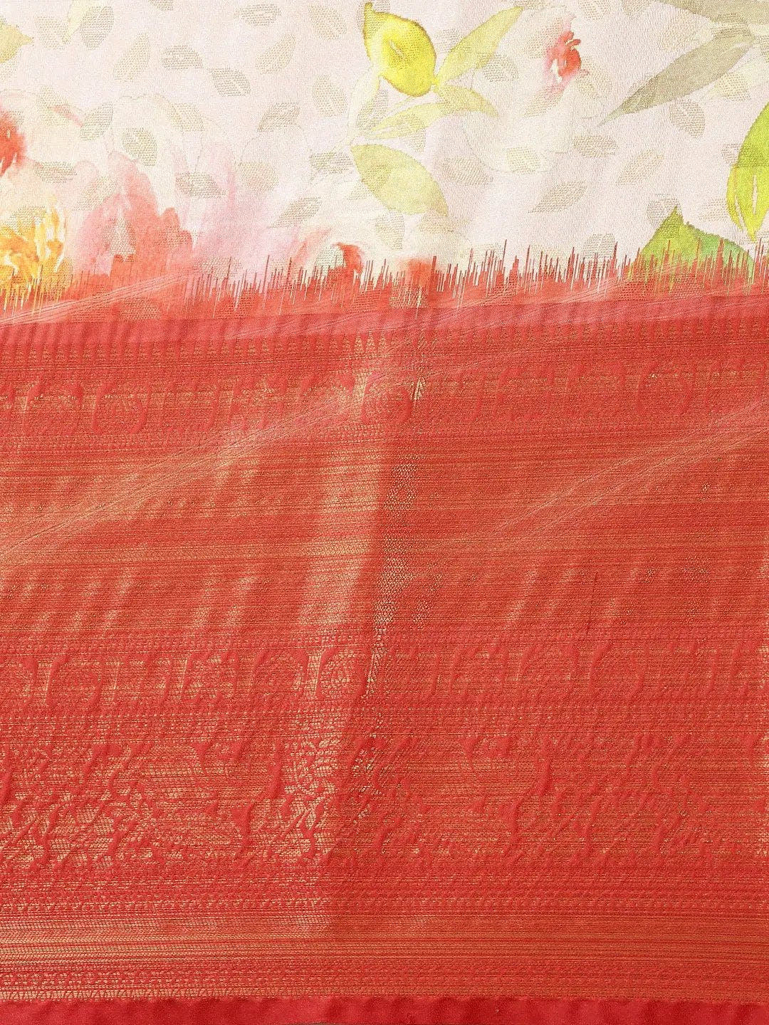 Red Colour Digital Floral Print Pattu Banarasi Silk Saree