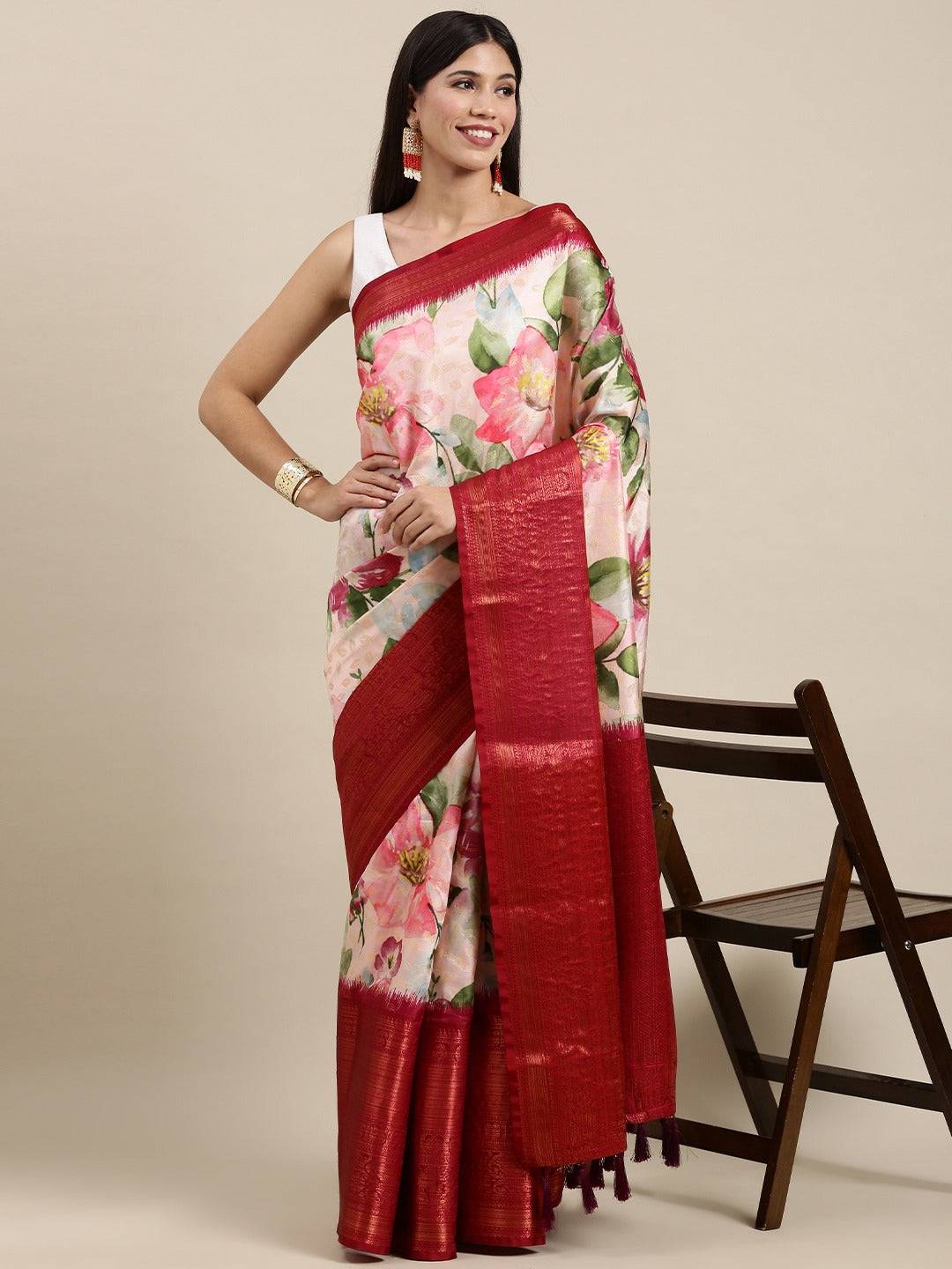 Designer Digital Flower Print Pattu Banarasi Silk Saree