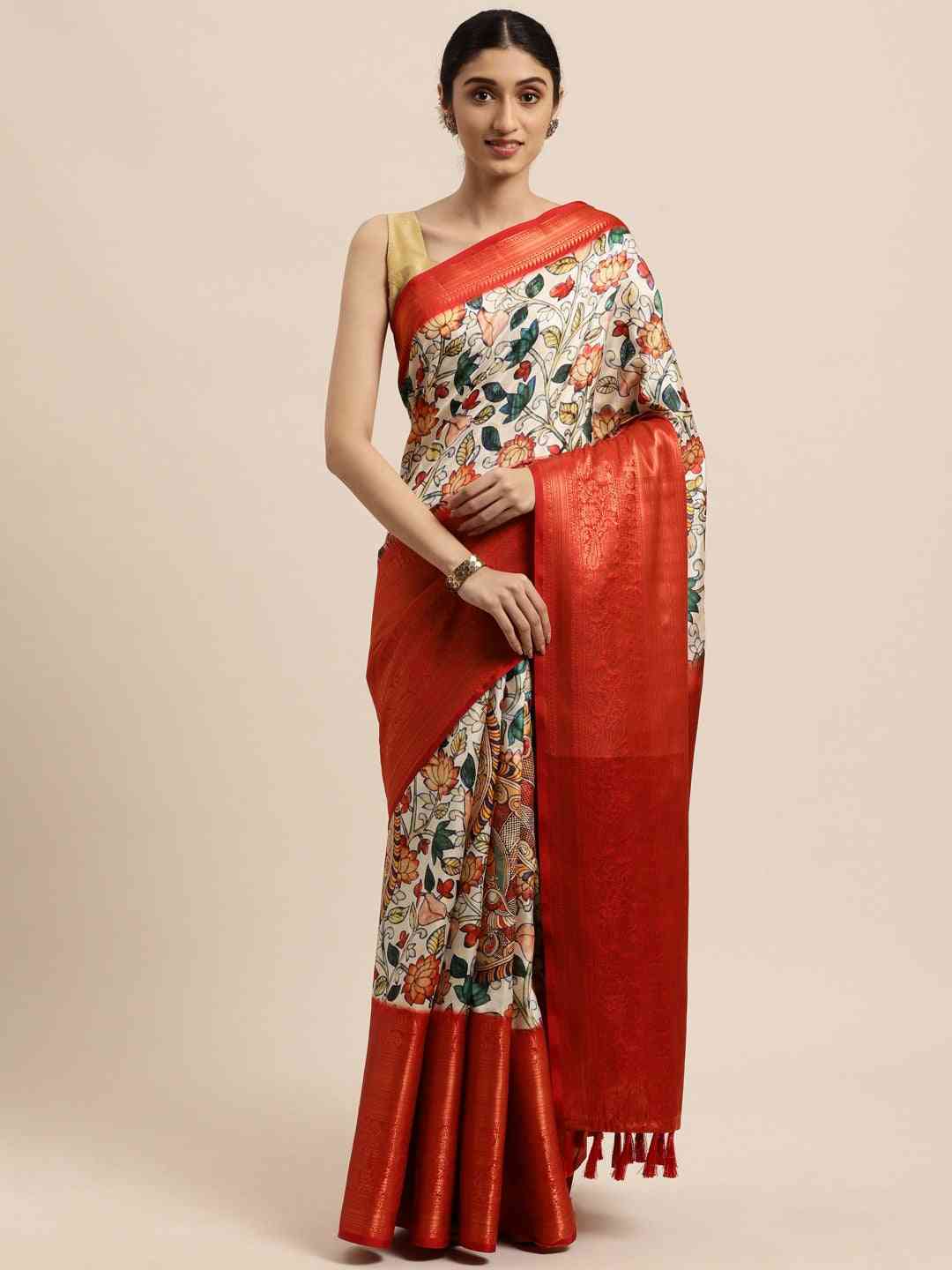 Design Digital Kalamkari Print Pattu Banarasi Silk Saree