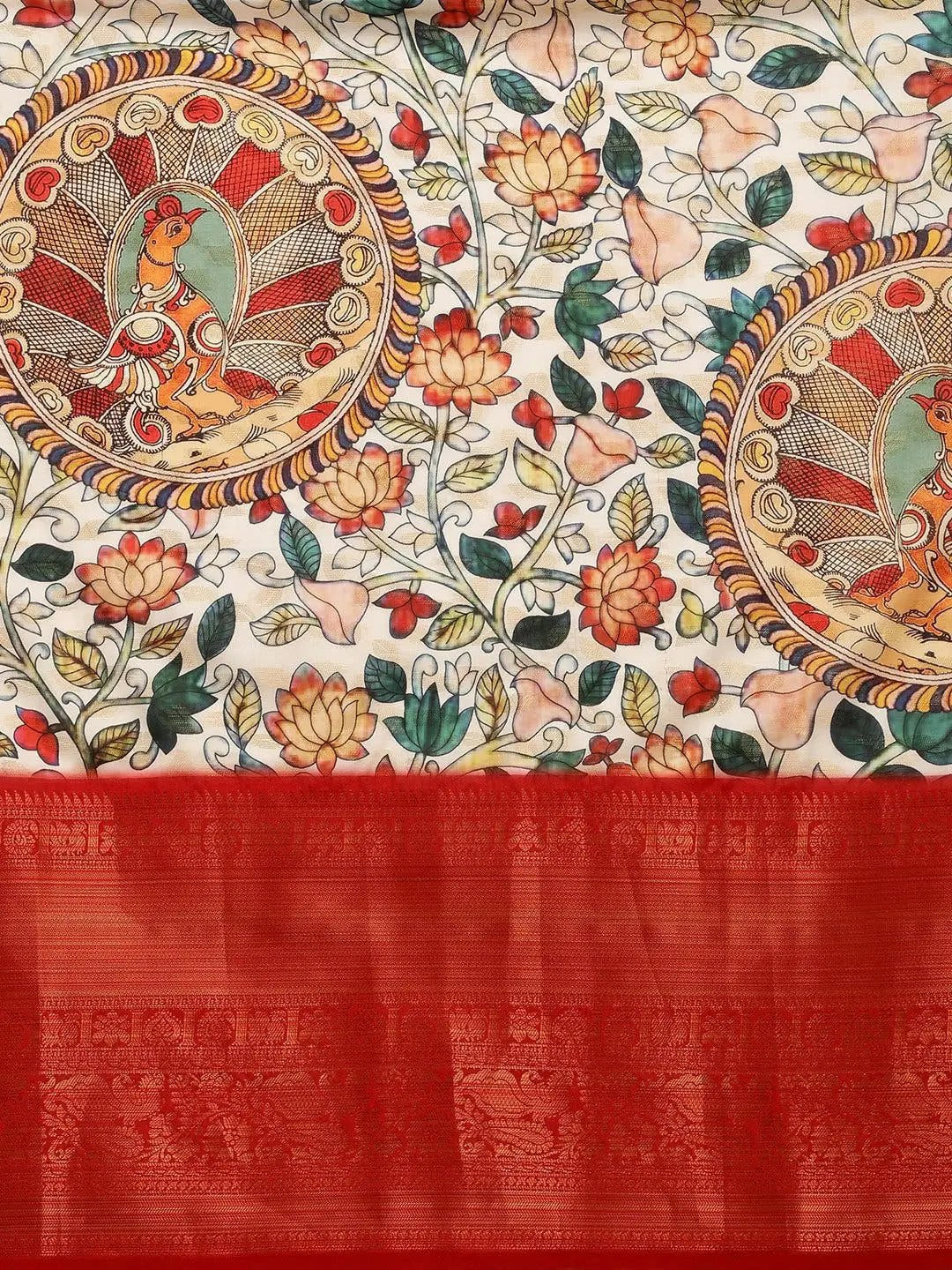 Design Digital Kalamkari Print Pattu Banarasi Silk Saree
