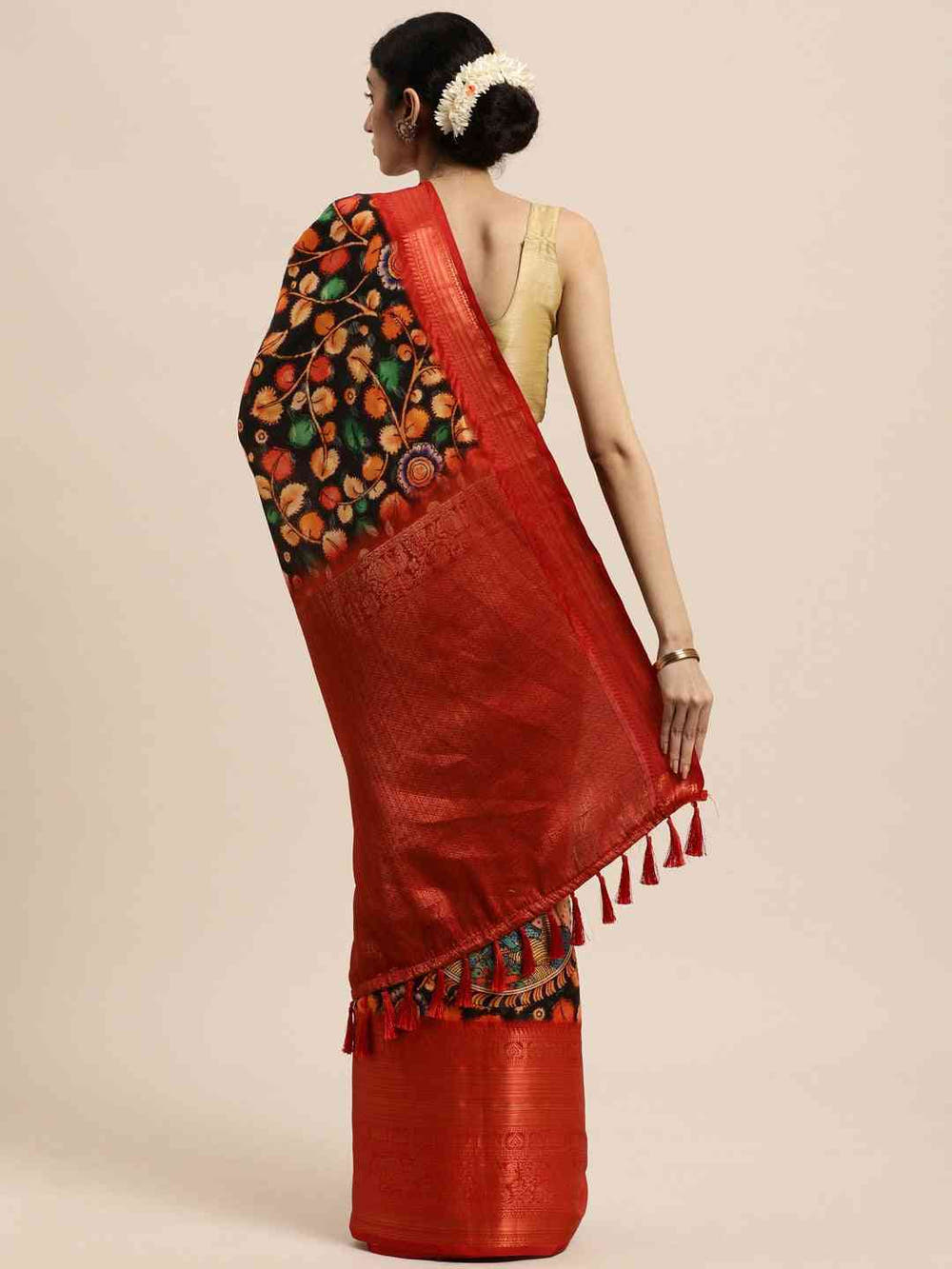 Beautiful Kalamkari Zari Work Silk Blend Kanjivaram Saree
