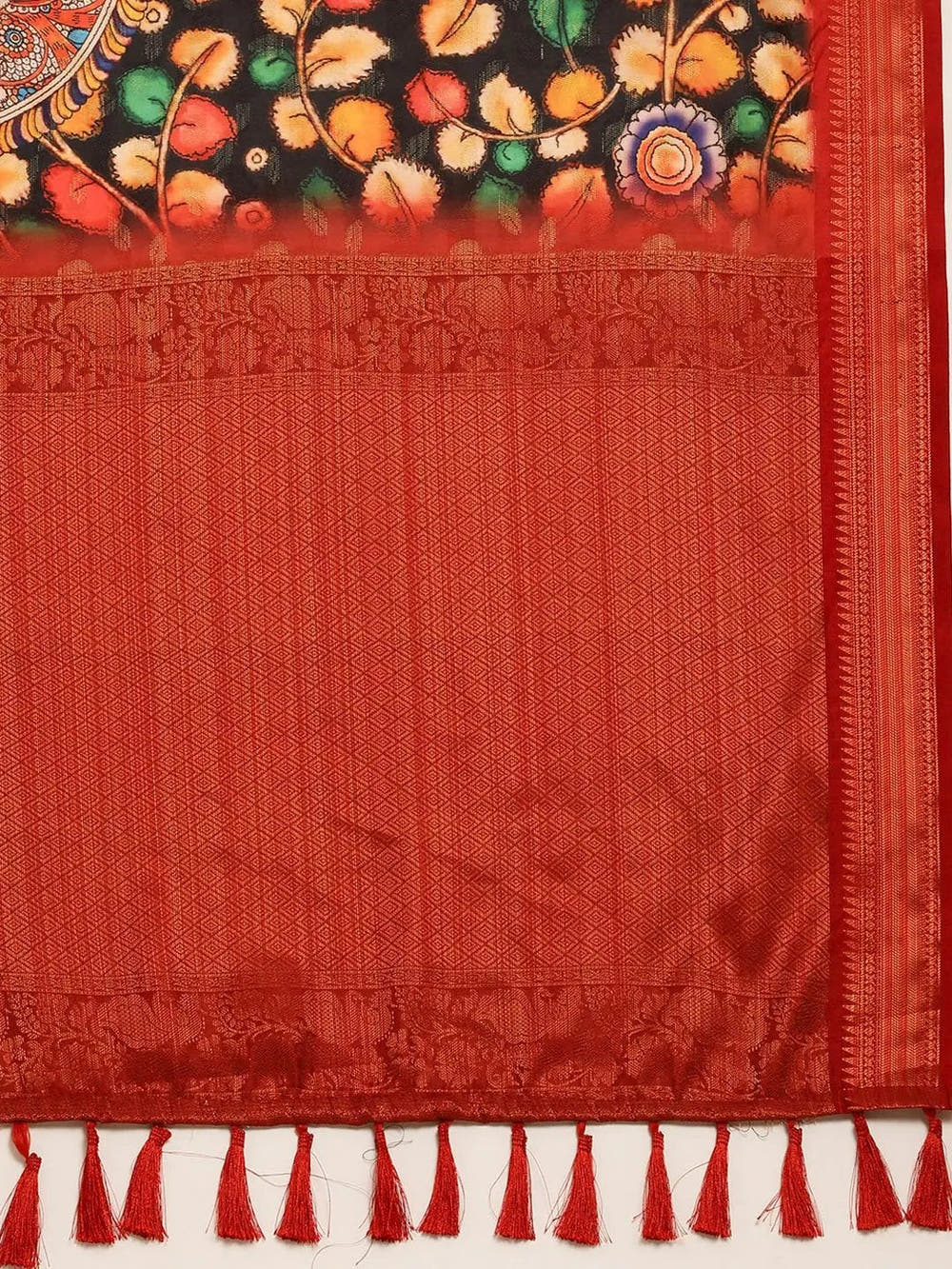 Beautiful Kalamkari Zari Work Silk Blend Kanjivaram Saree