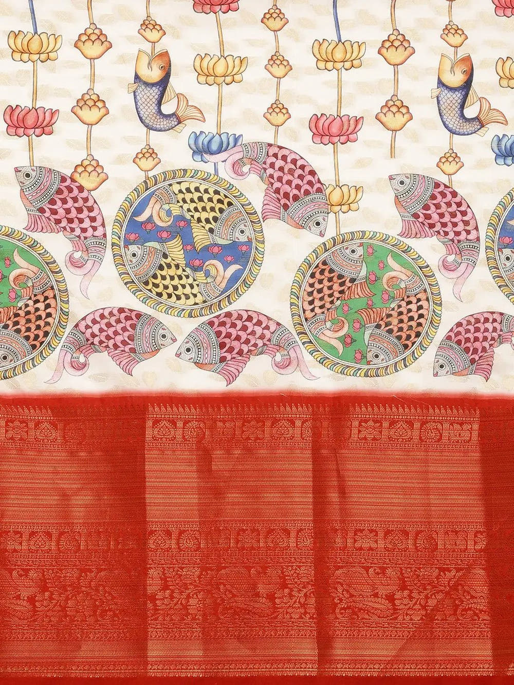 Beautiful Kalamkari Zari Work Silk Blend Kanjivaram Saree