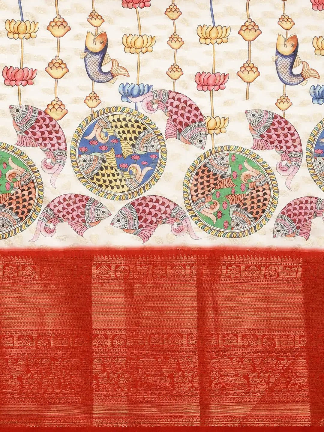 Beautiful Kalamkari Zari Work Silk Blend Kanjivaram Saree