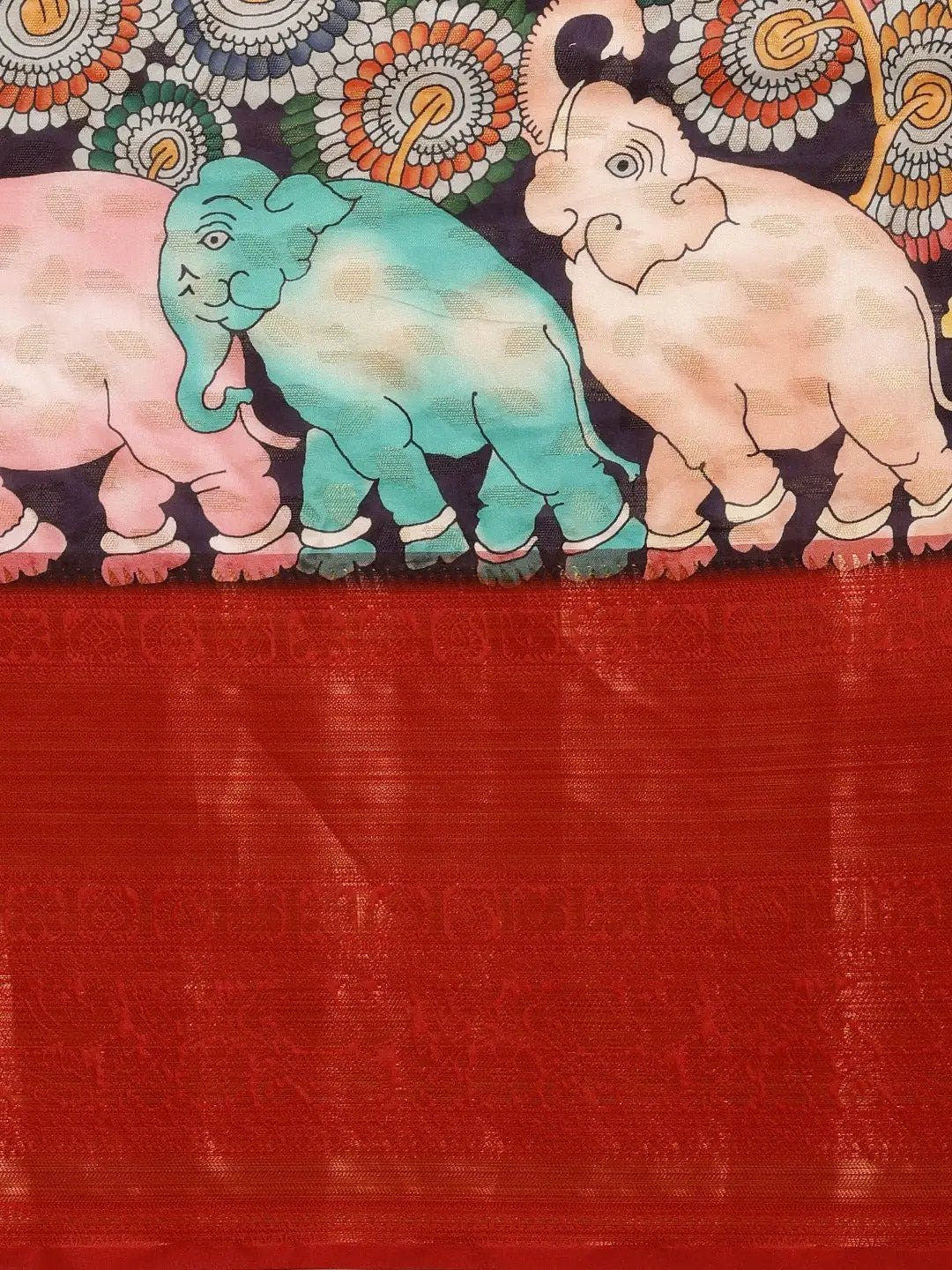 Grey Colour Kalamkari Zari Work Silk Blend Kanjivaram Saree