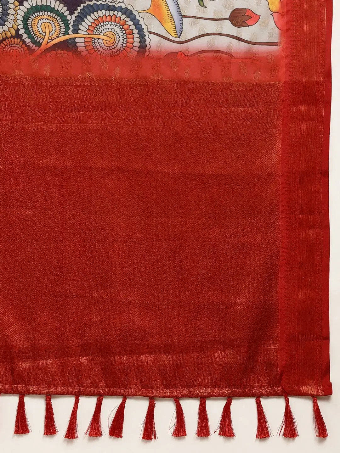 Grey Colour Kalamkari Zari Work Silk Blend Kanjivaram Saree