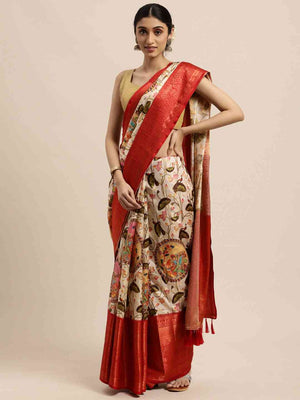 Design Digital Kalamkari Print Pattu Banarasi Silk Saree