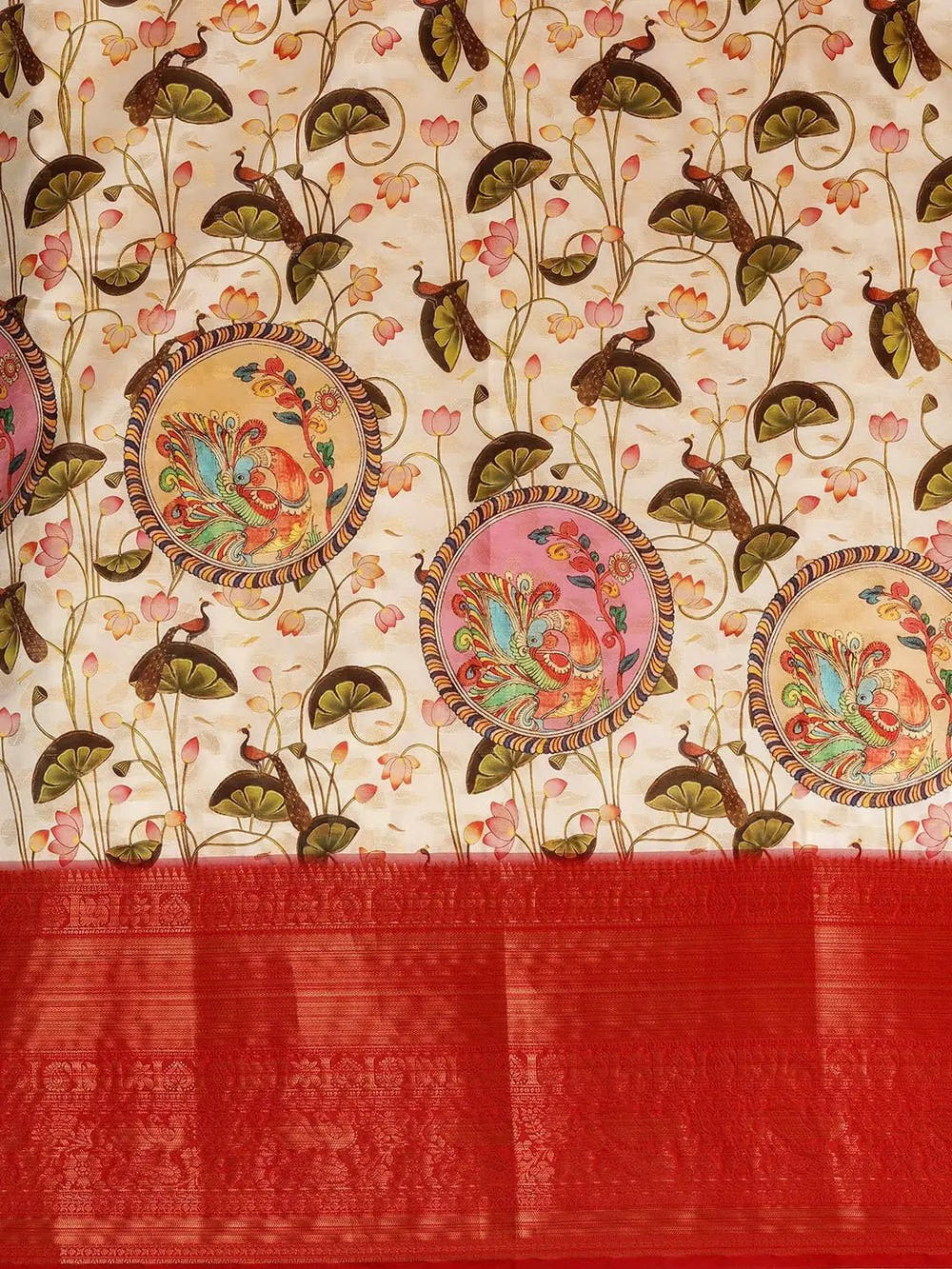 Design Digital Kalamkari Print Pattu Banarasi Silk Saree