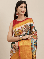Designer Kalamkari Print Pattu Banarasi Silk Saree