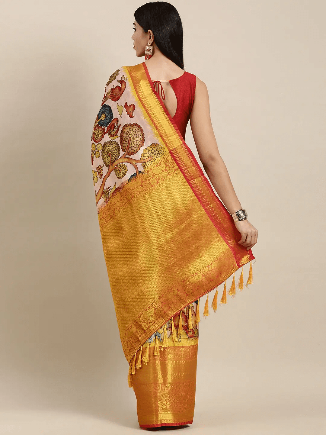 Designer Kalamkari Print Pattu Banarasi Silk Saree