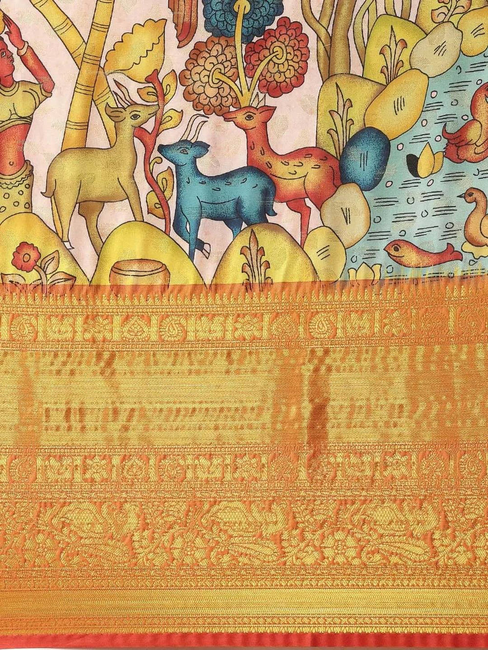 Designer Kalamkari Print Pattu Banarasi Silk Saree