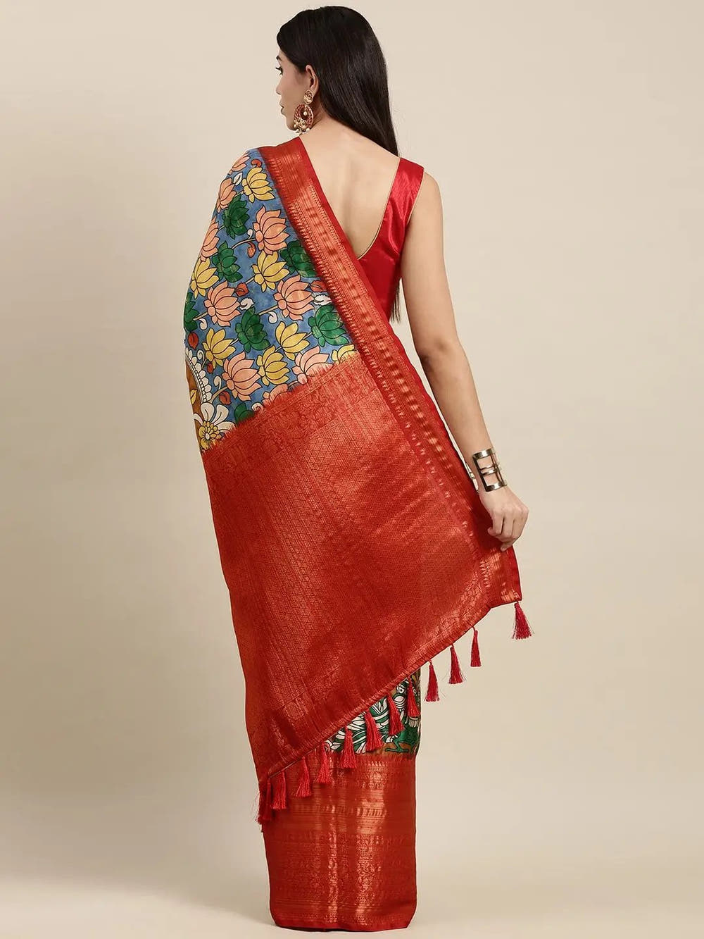 Designer Digital Kalamkari Print Pattu Banarasi Silk Saree