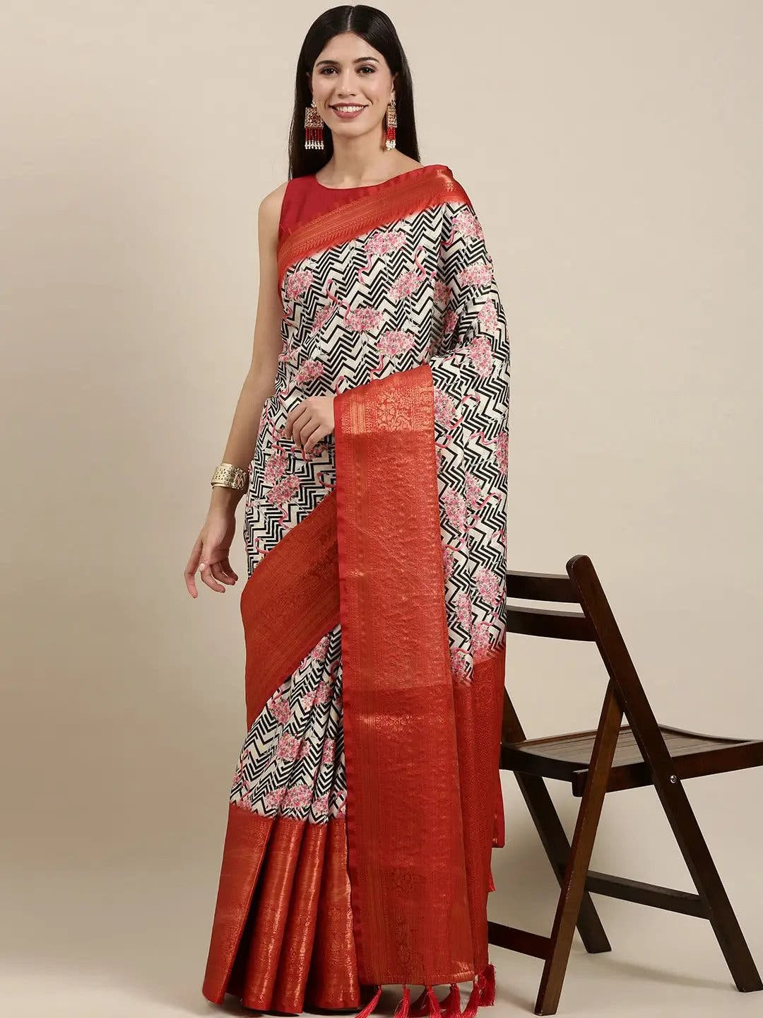 Designer Digital Kalamkari Print Pattu Banarasi Silk Saree