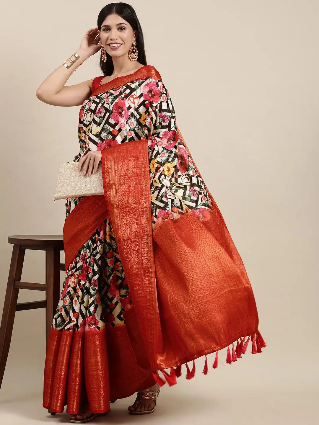 Designer Digital Kalamkari Print Pattu Banarasi Silk Saree