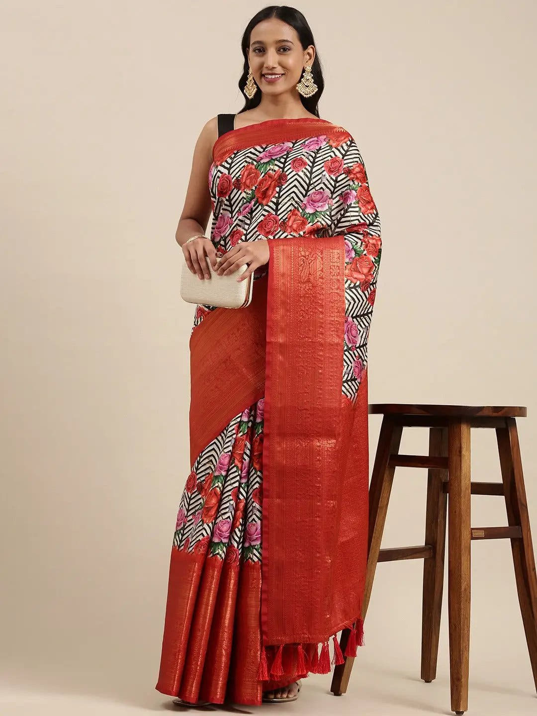Multi Colour Digital Kalamkari Print Pattu Banarasi Silk Saree