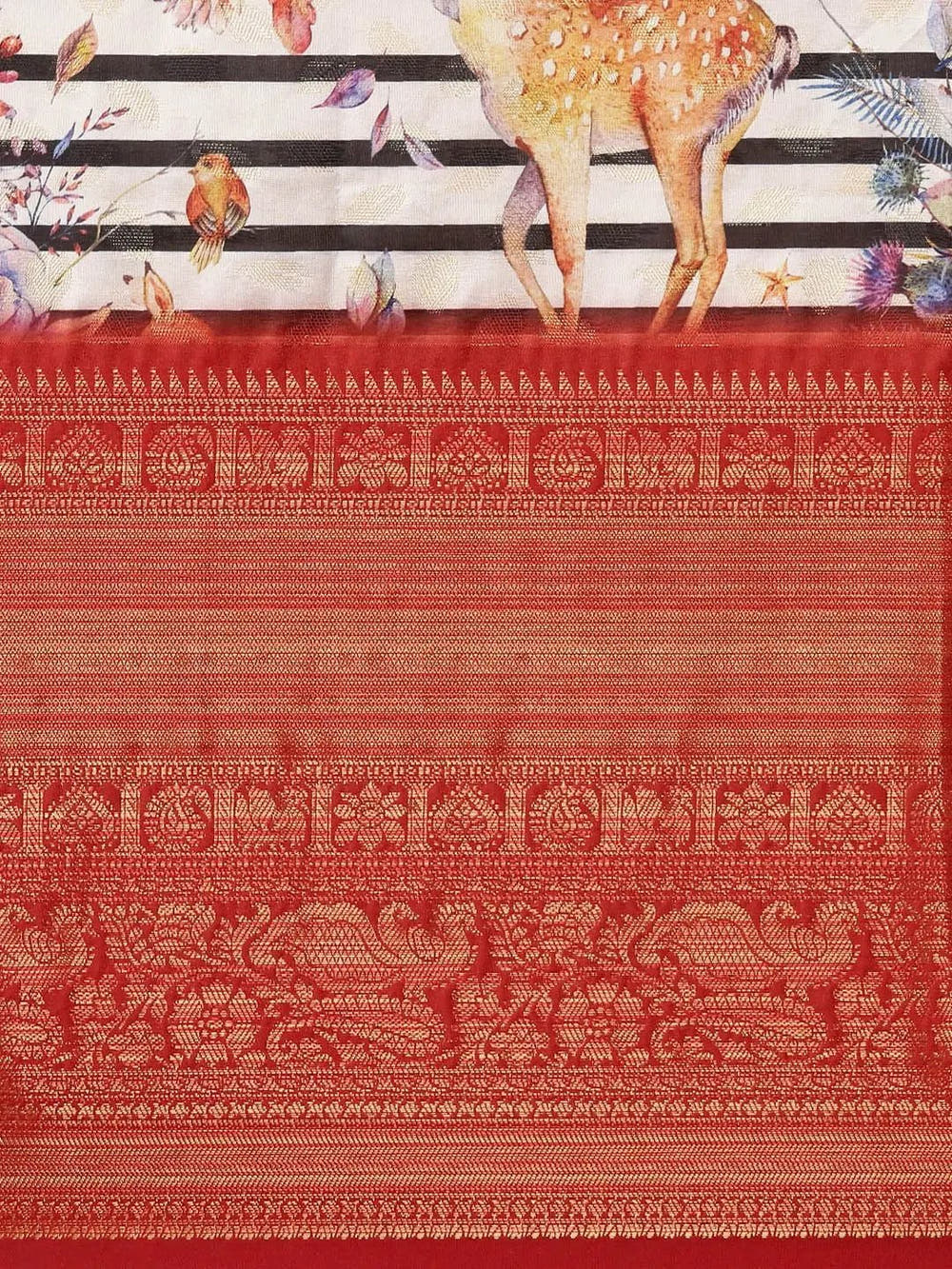 White Colour Digital Kalamkari Print Pattu Banarasi Silk Saree
