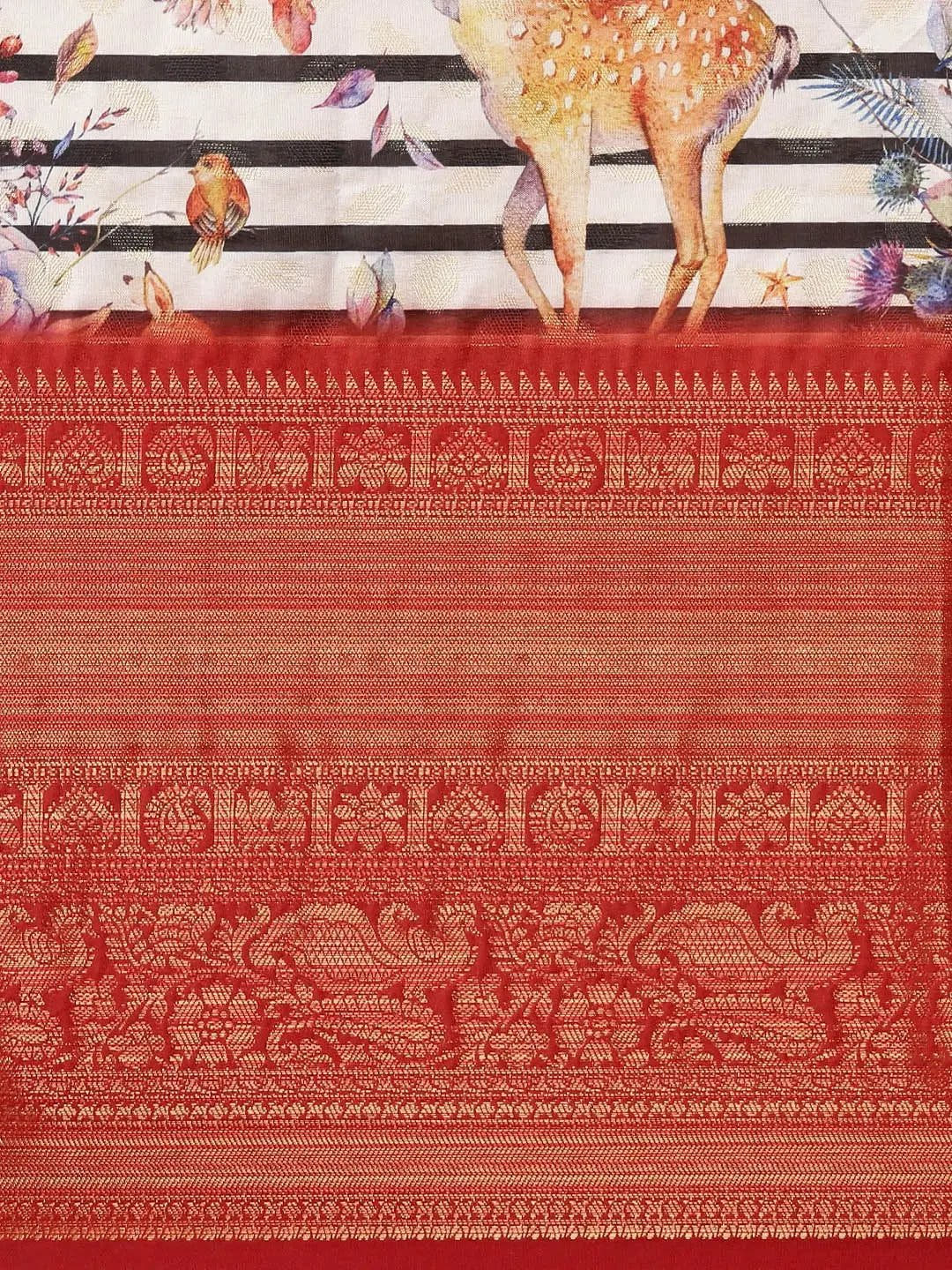 White Colour Digital Kalamkari Print Pattu Banarasi Silk Saree