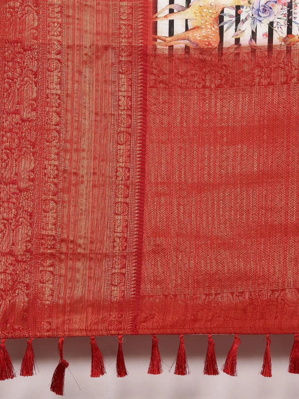 White Colour Digital Kalamkari Print Pattu Banarasi Silk Saree