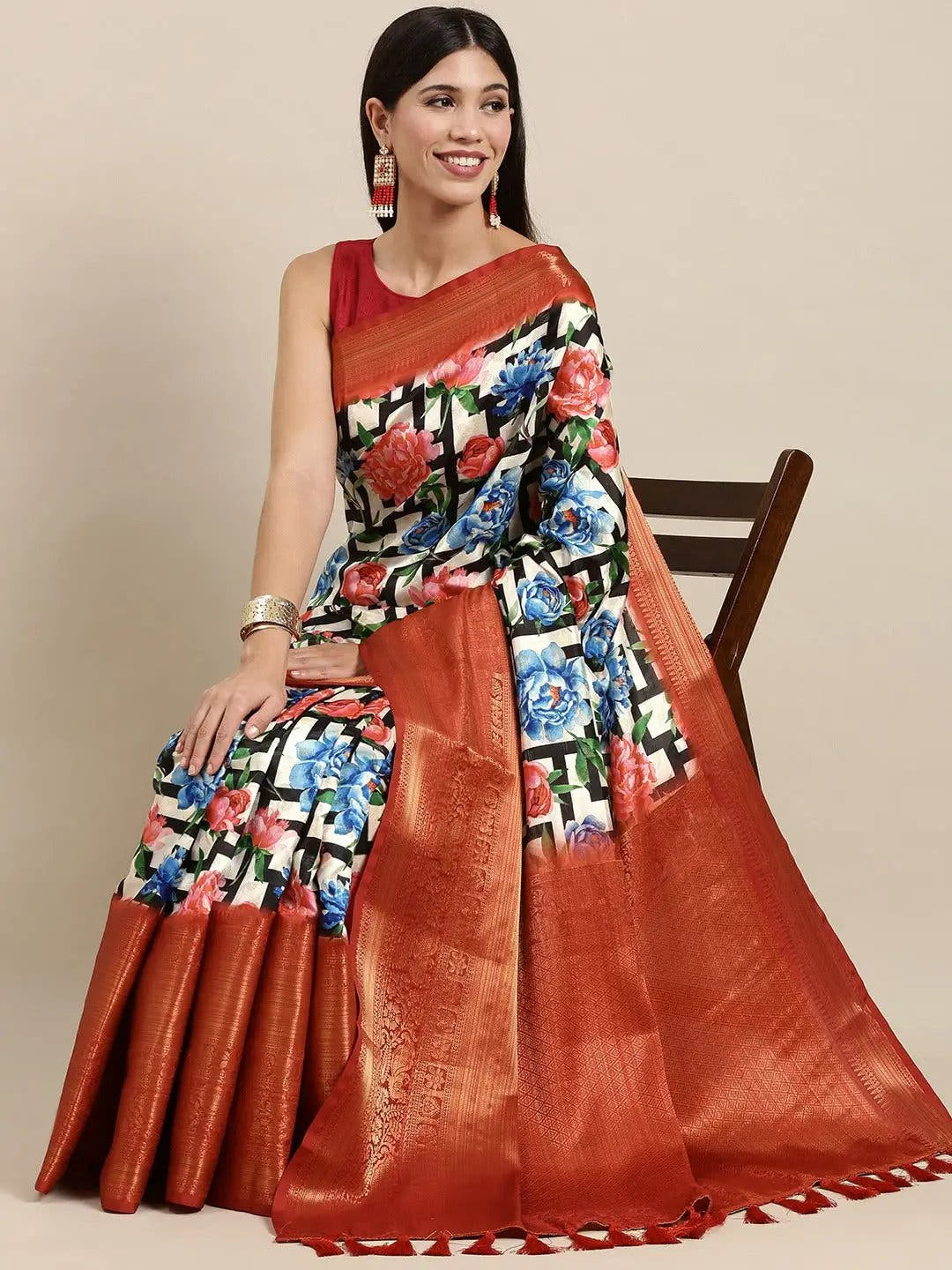 Designer Digital Kalamkari Print Pattu Banarasi Silk Saree