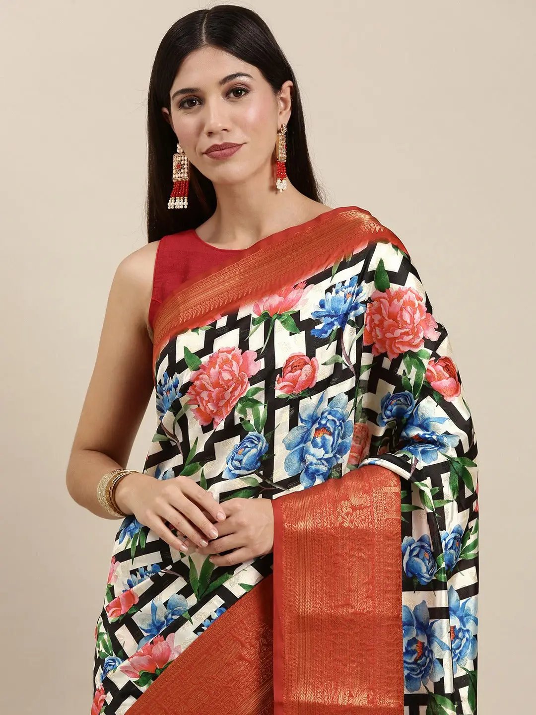 Designer Digital Kalamkari Print Pattu Banarasi Silk Saree
