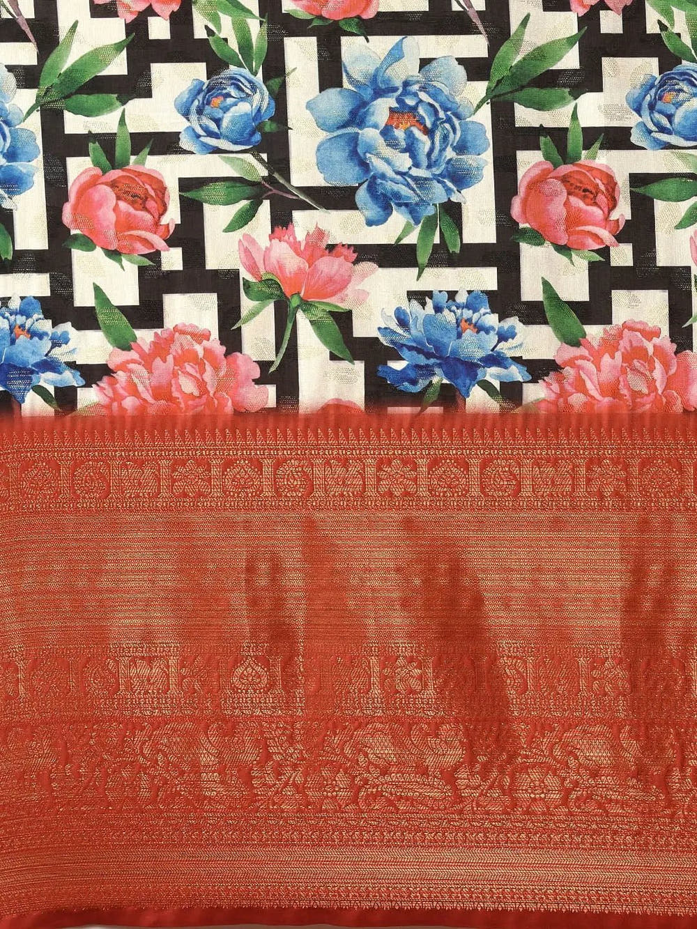Designer Digital Kalamkari Print Pattu Banarasi Silk Saree