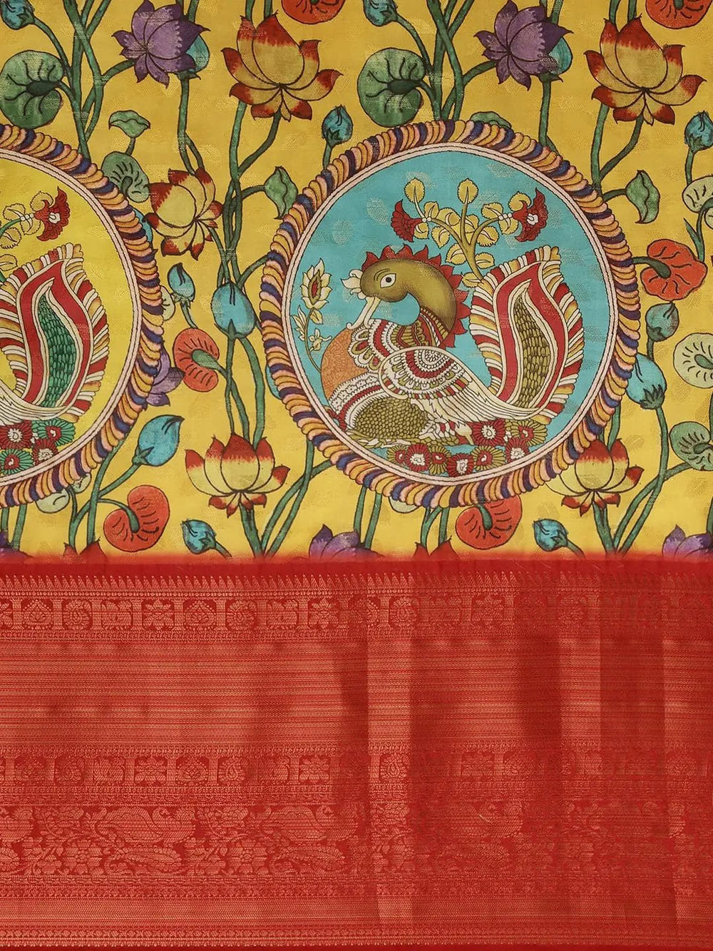 Beautiful Kalamkari Zari Work Silk Blend Kanjivaram Saree