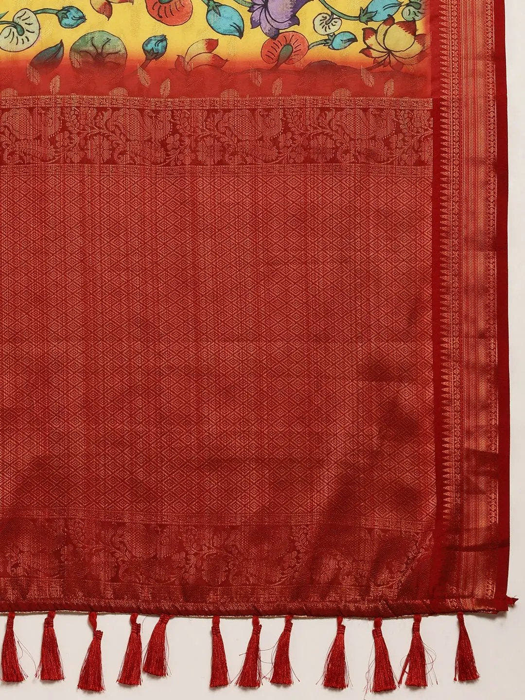 Beautiful Kalamkari Zari Work Silk Blend Kanjivaram Saree