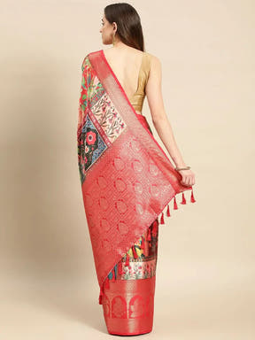 Soft Satin Kanchi Border Kalamkari Saree