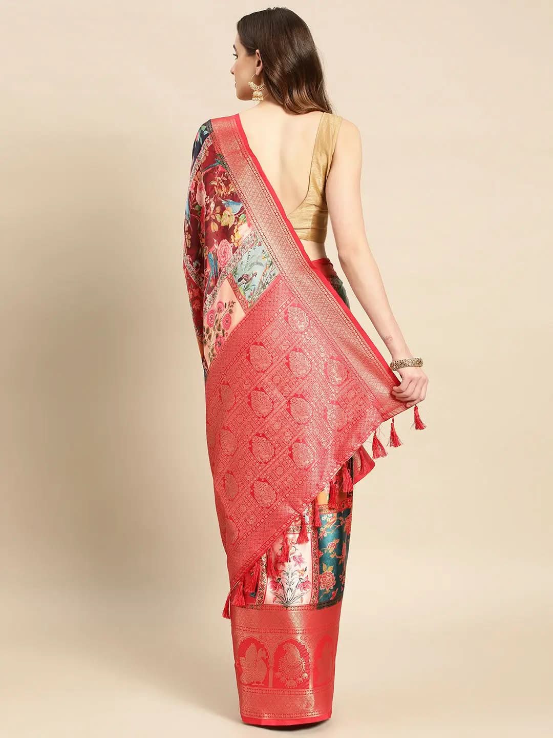 Soft Satin Kanchi Border Kalamkari Saree