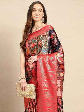 Soft Satin Kanchi Border Kalamkari Saree