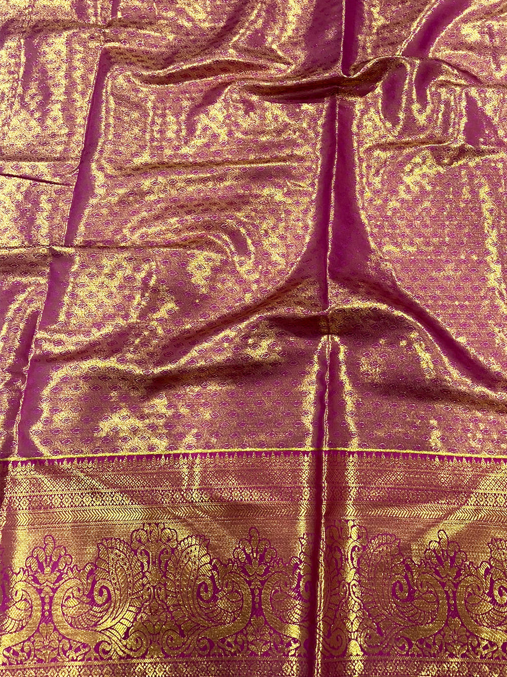 Purple Dharmavaram Gold Birds Print Saree