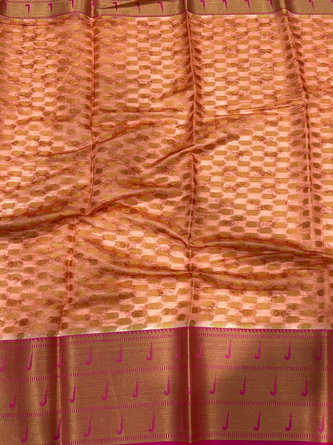 Beige Floral Paithani Kora Silk Saree