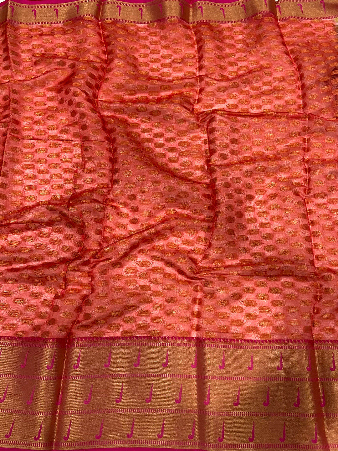 Tan Floral Paithani Kora Silk Saree