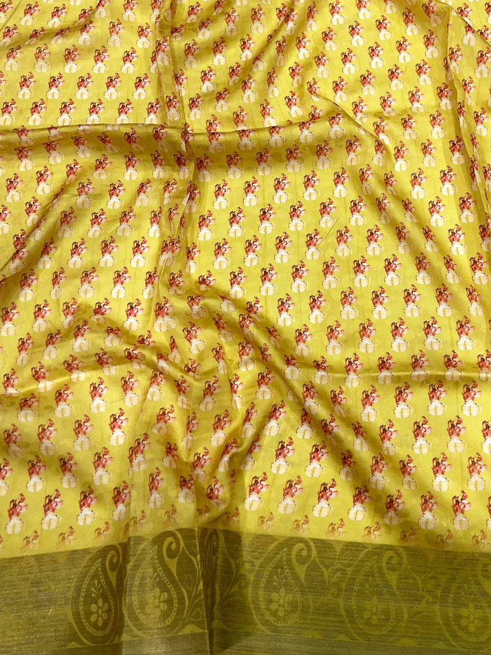 Mustard Yellow Digital Print Soft Dola Silk Saree