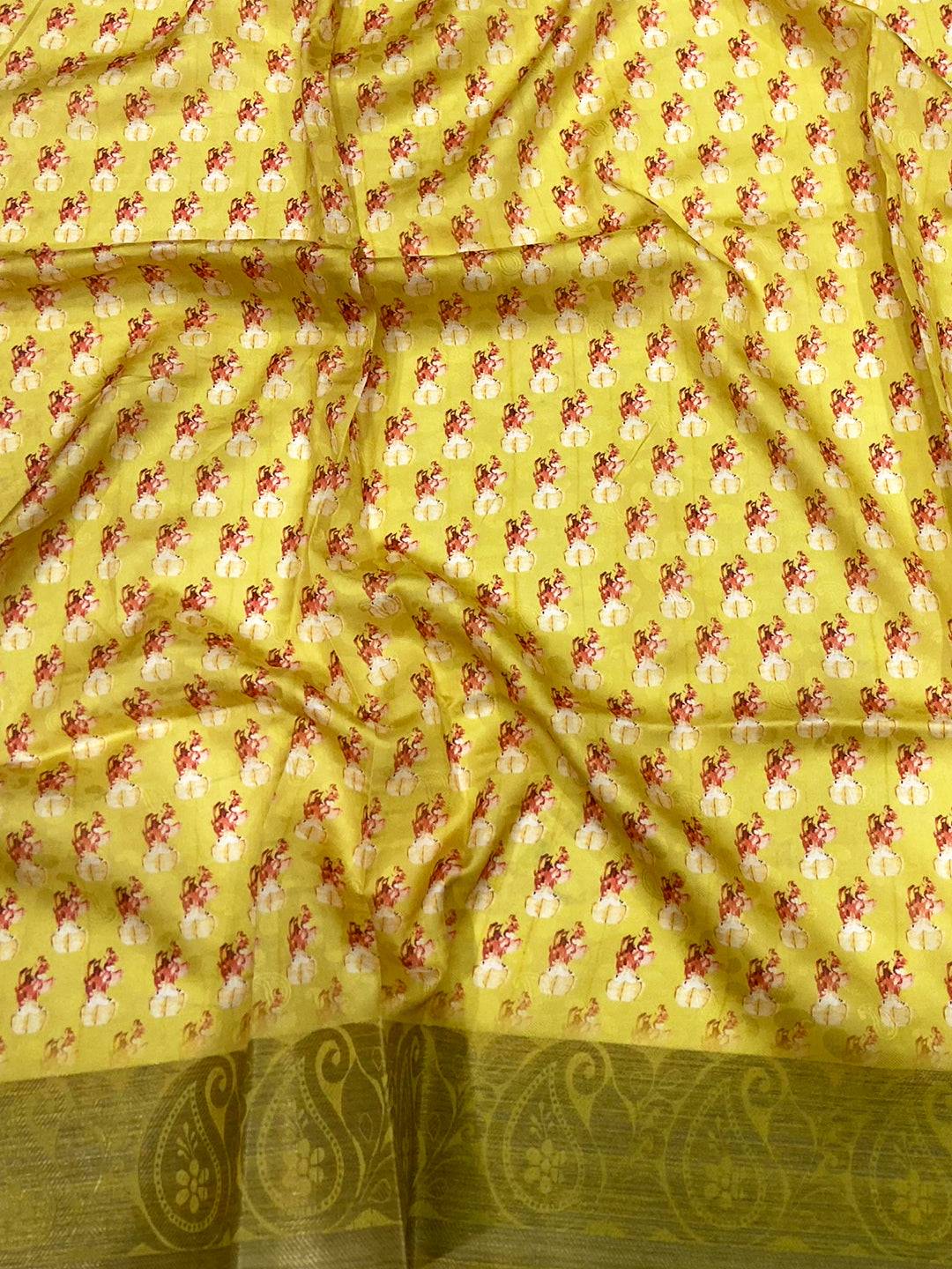 Mustard Yellow Digital Print Soft Dola Silk Saree