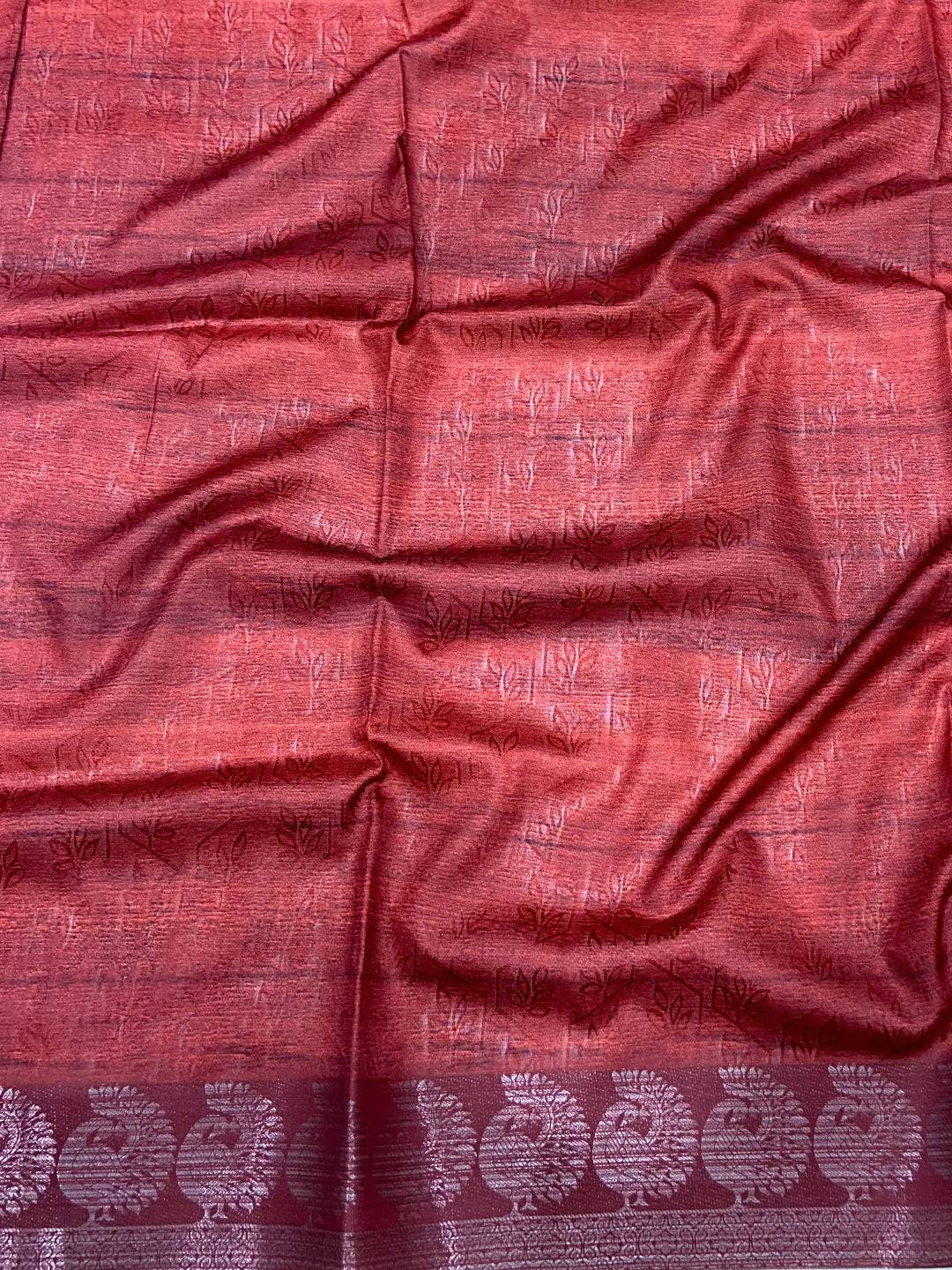 Ochre Digital Print Soft Dola Silk Saree