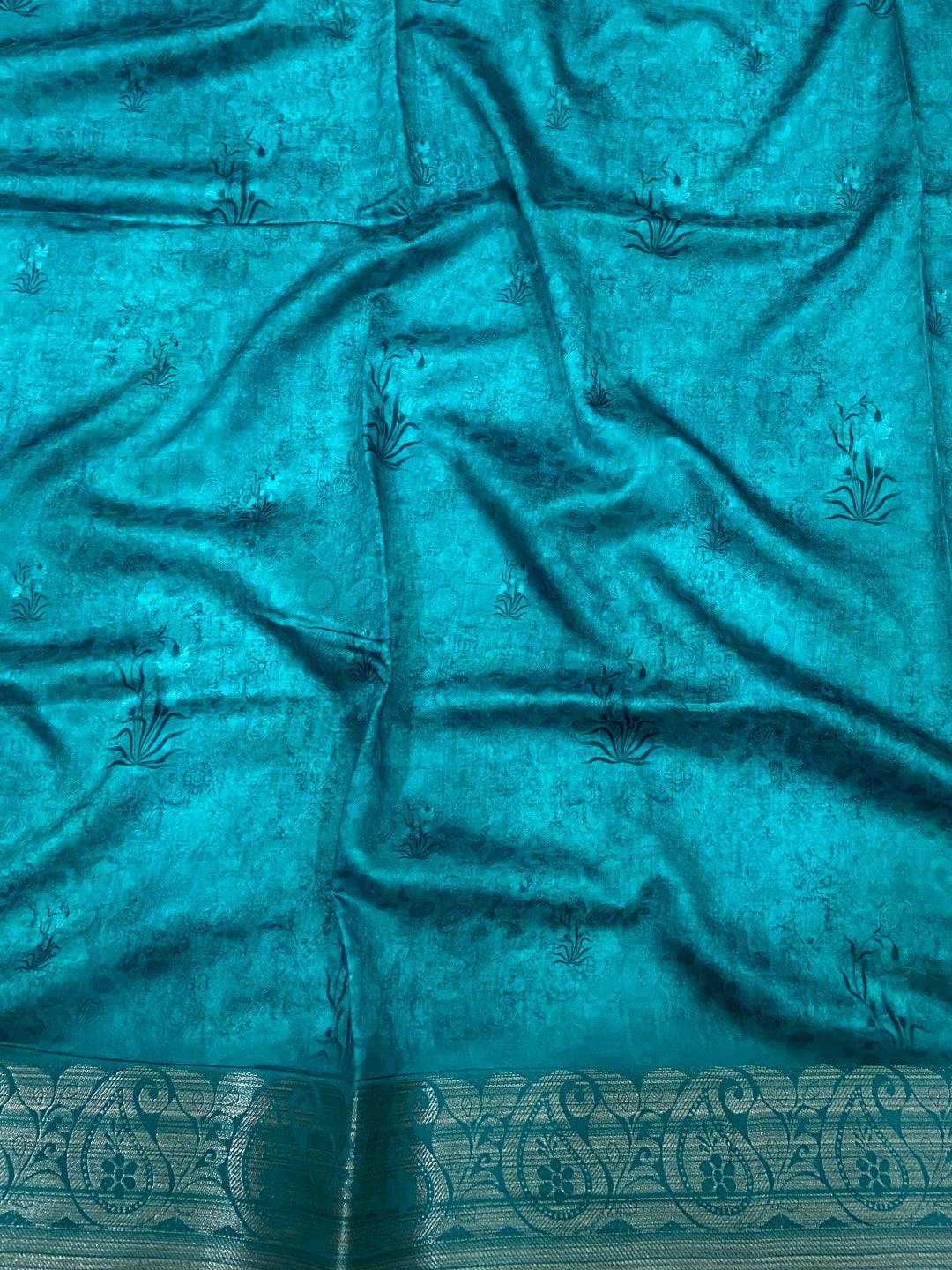 Light Cream Digital Print Soft Dola Silk Saree
