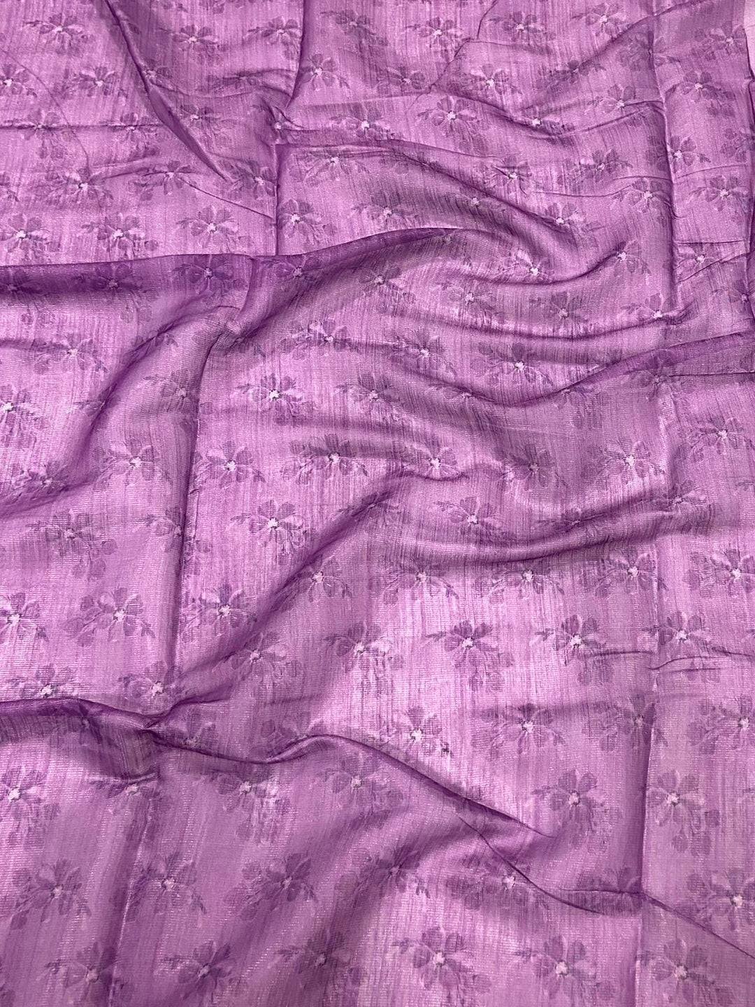 Purple Linen Chanderi Floral Print Saree