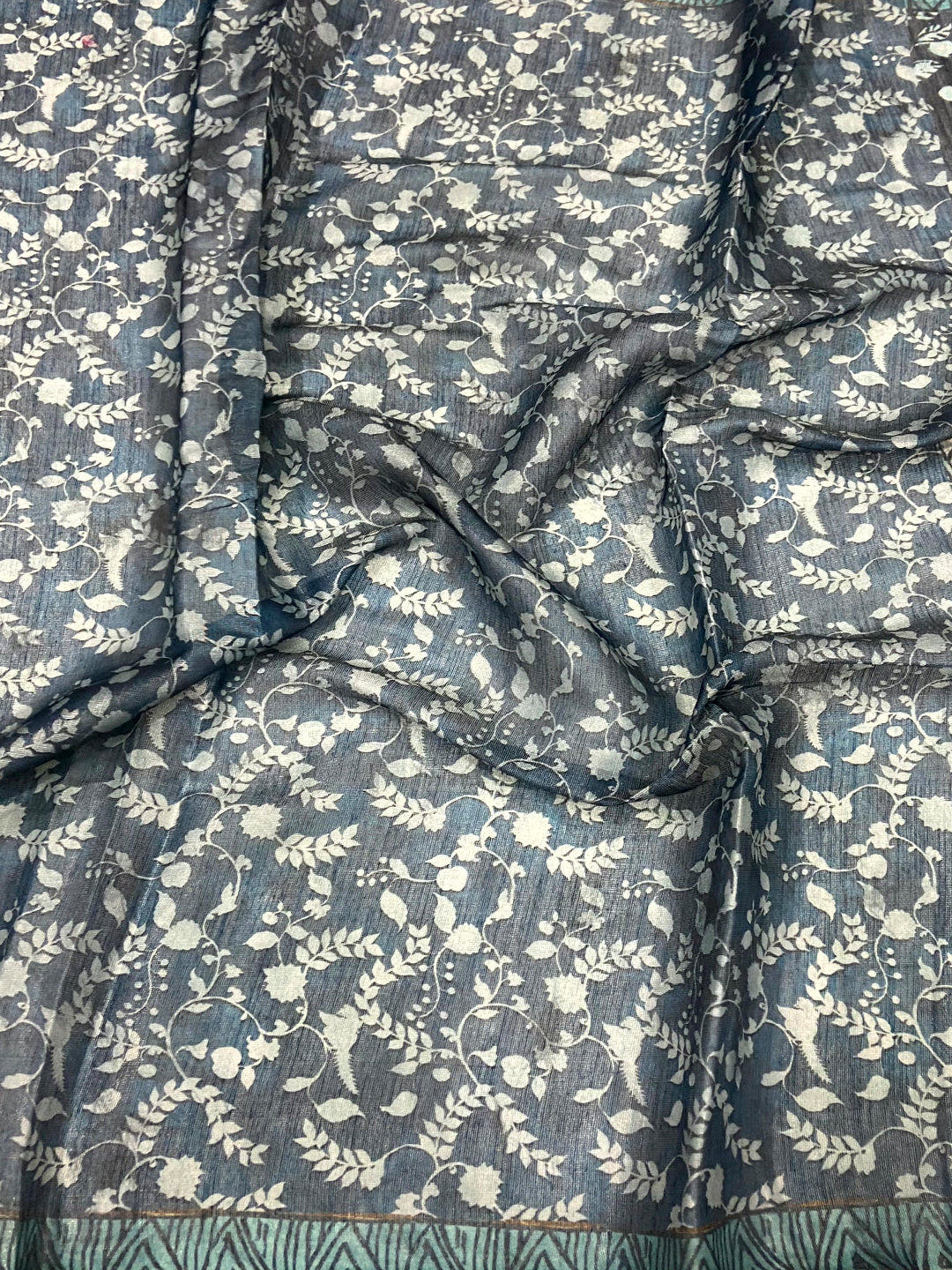 Navy Kalamkari Block Print Chanderi Saree