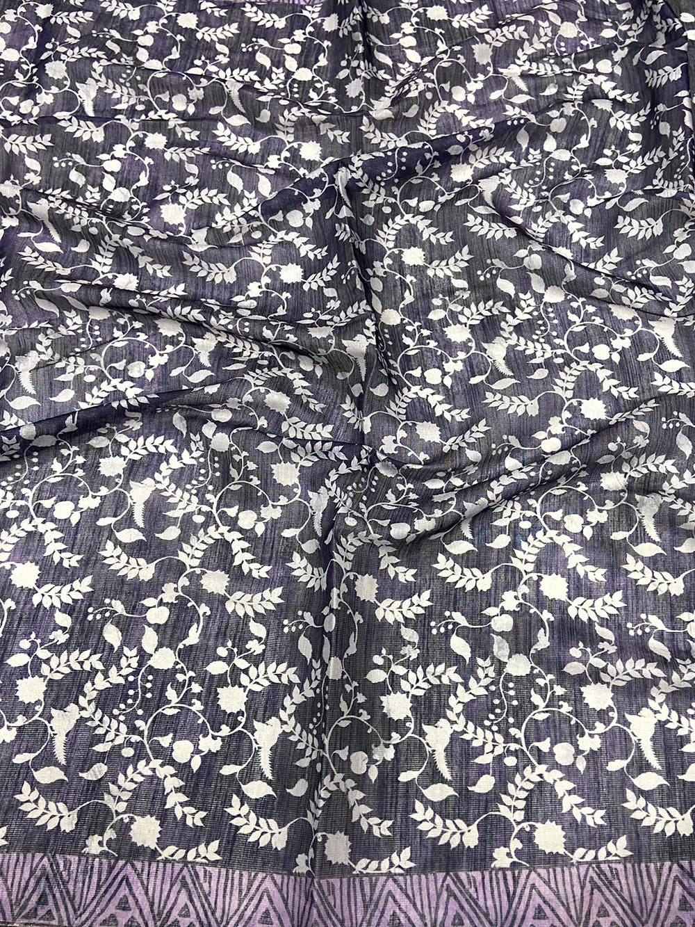 Purple Kalamkari Block Print Chanderi Saree
