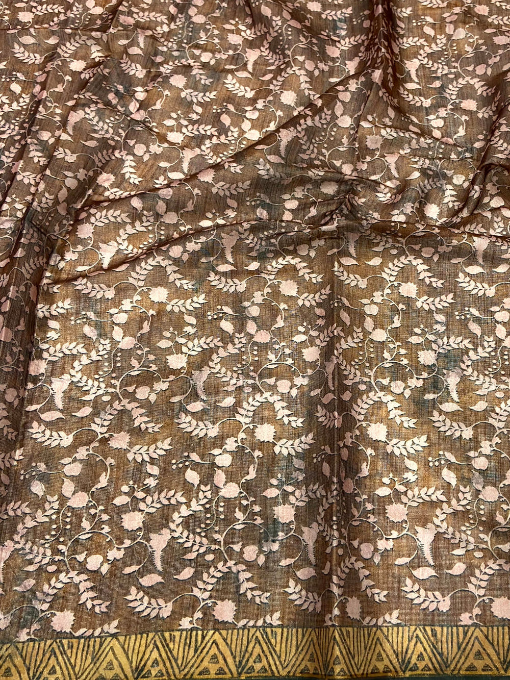 Mustard Kalamkari Block Print Chanderi Saree