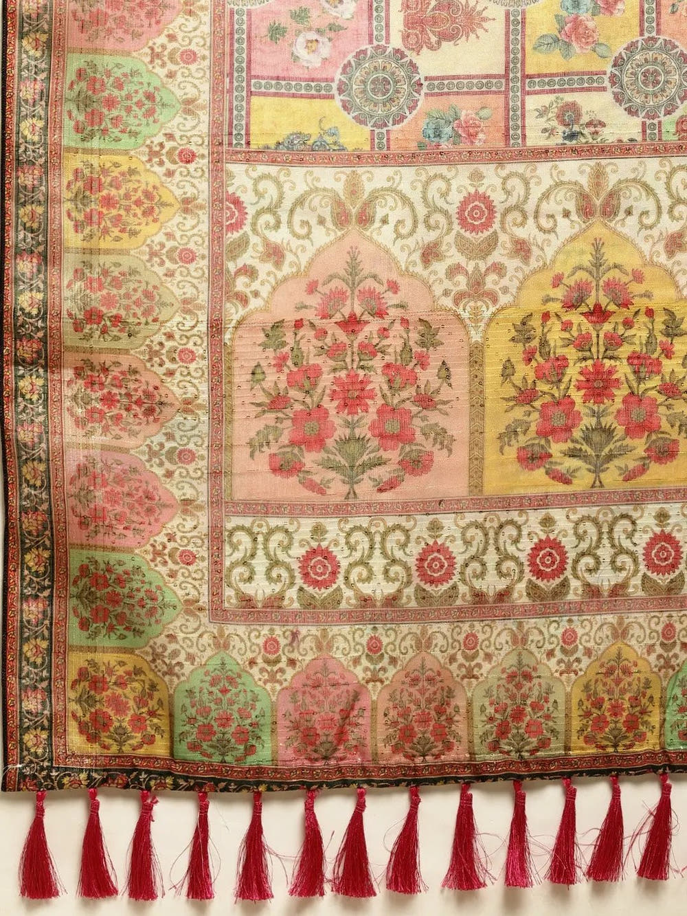 Soft Linen Mughal and Kalamkari Print Party Wear Saree