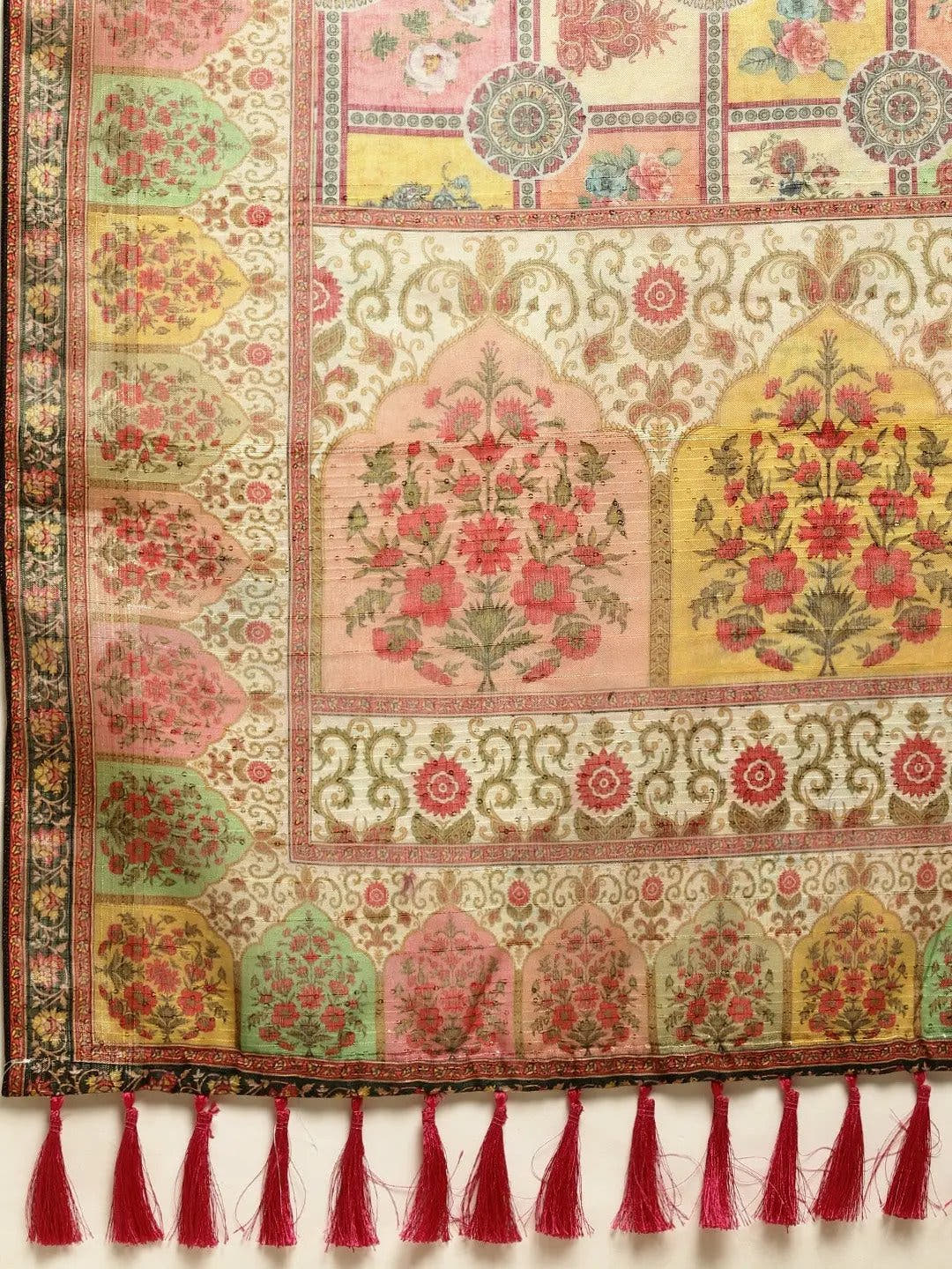 Soft Linen Mughal and Kalamkari Print Party Wear Saree