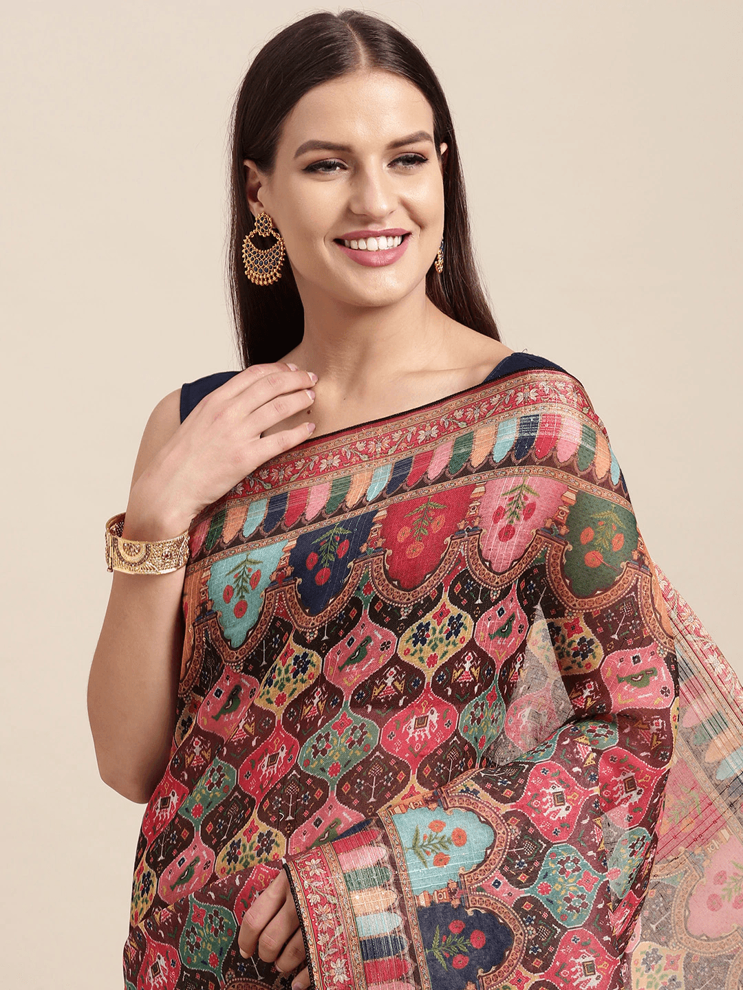 Soft Linen Mughal and Kalamkari Print Saree