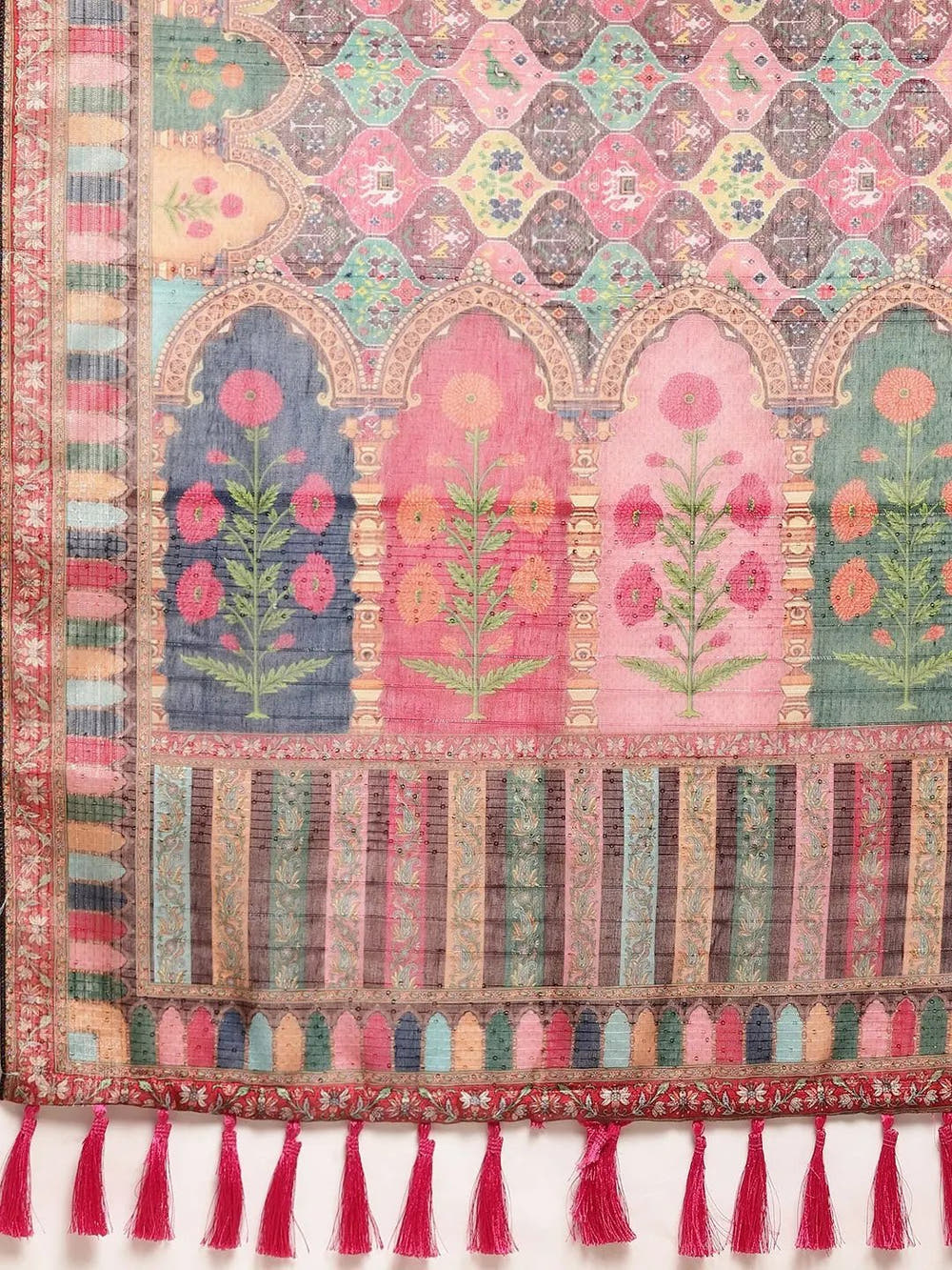 Soft Linen Mughal and Kalamkari Print Saree