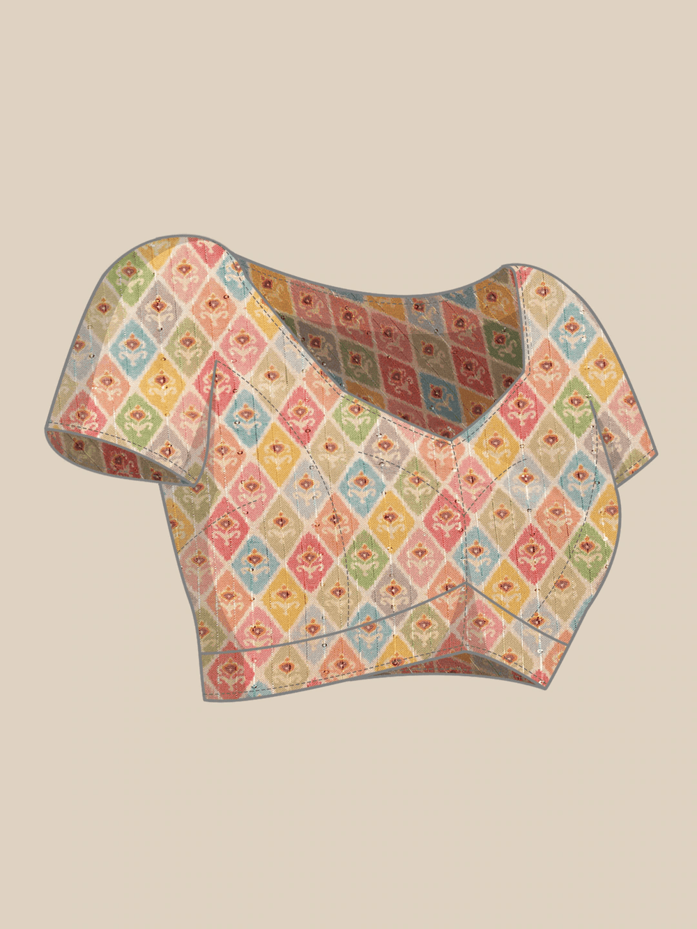 Soft Linen Mughal Print & Sequence Work Party Wear Saree