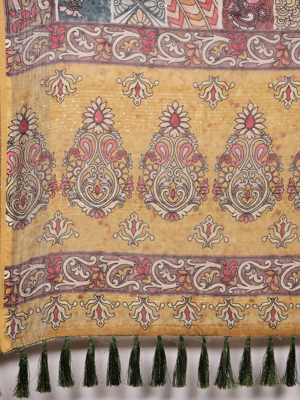 Multi Colour Soft Linen Kalamkari Block Print Saree