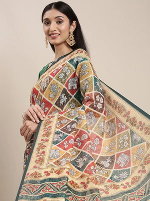 Soft Linen Kalamkari Block Print Party Wear Saree